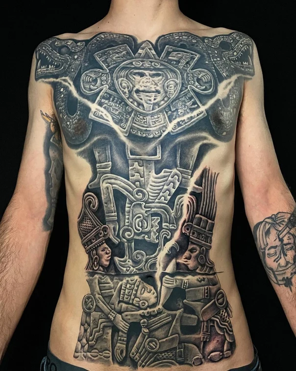 Realism Aztec, Snake tattoo on Chest