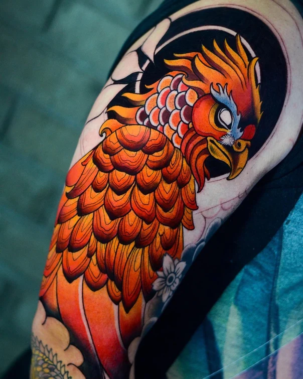 Japanese Phoenix, Bird tattoo on Upper Arm