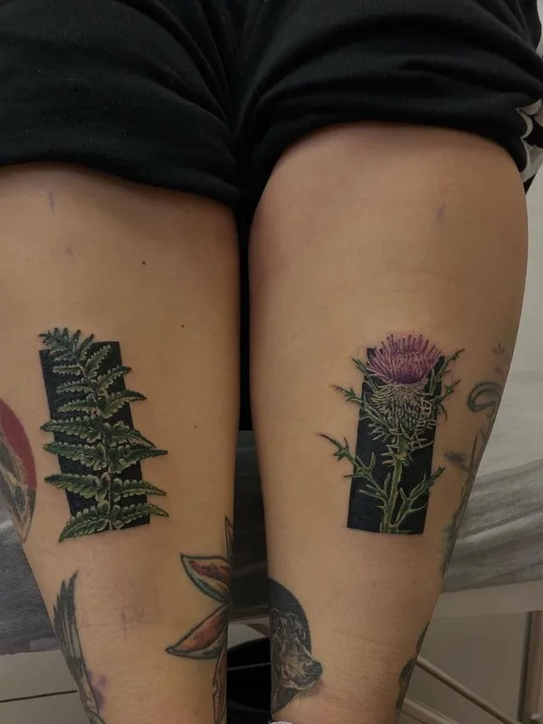 color botanic tattoo on thigh #48117 | Tattoo Artist Янина Попова