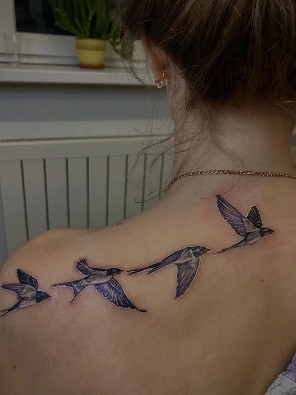 female color realism tattoo on shoulder blade #48127 | Tattoo Artist Янина Попова