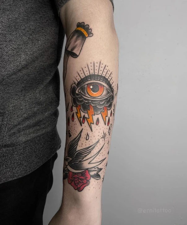 Традиционная Eye, Cloud tattoo на Предплечье