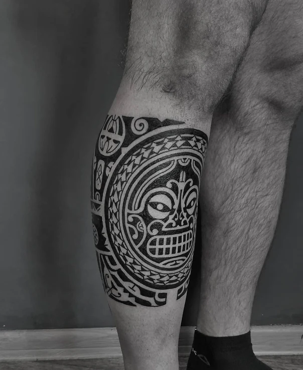 Трайбл / Племенная Face, Geometric tattoo на Икра