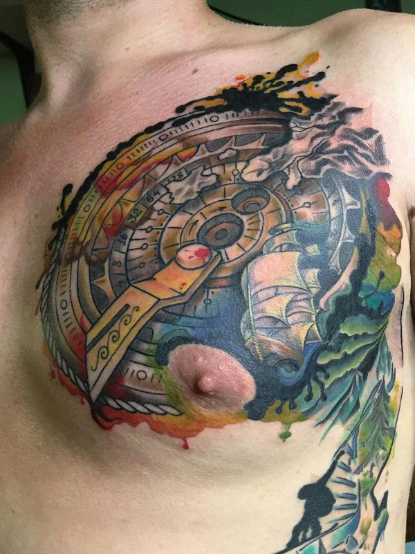 male color illustrative tattoo on chest #48298 | Tattoo Artist Цуриков Иван