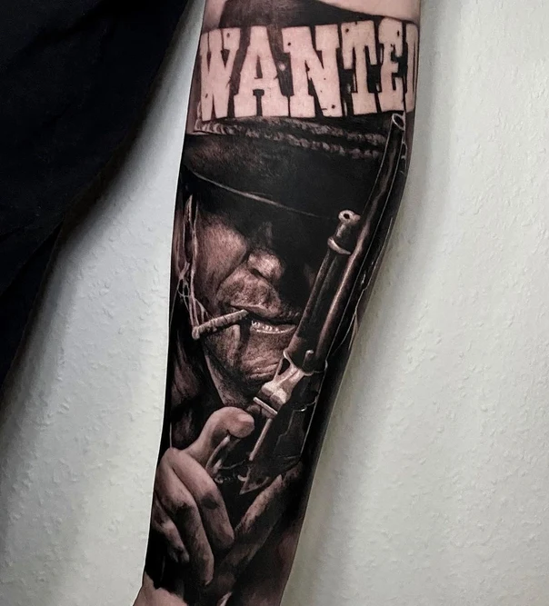 Реализм Portrait, Lettering tattoo на Полный рукав