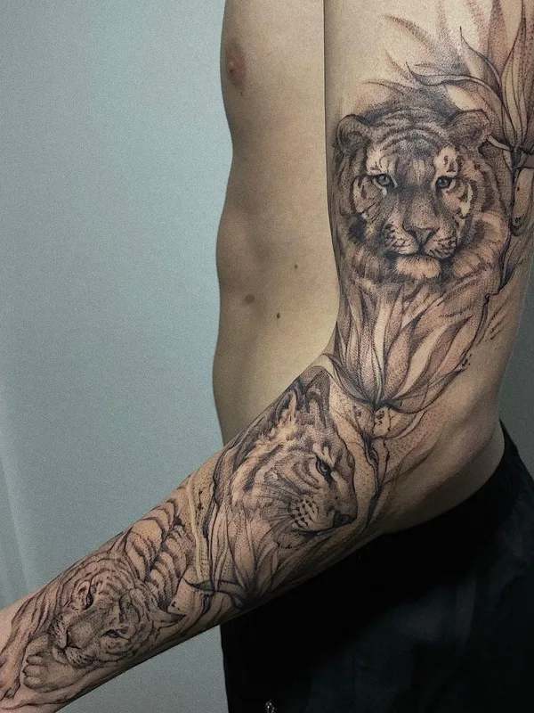 male black and grey realism 타투 부위 full sleeve #48542 | 타투이스트 Дарина Кириллова