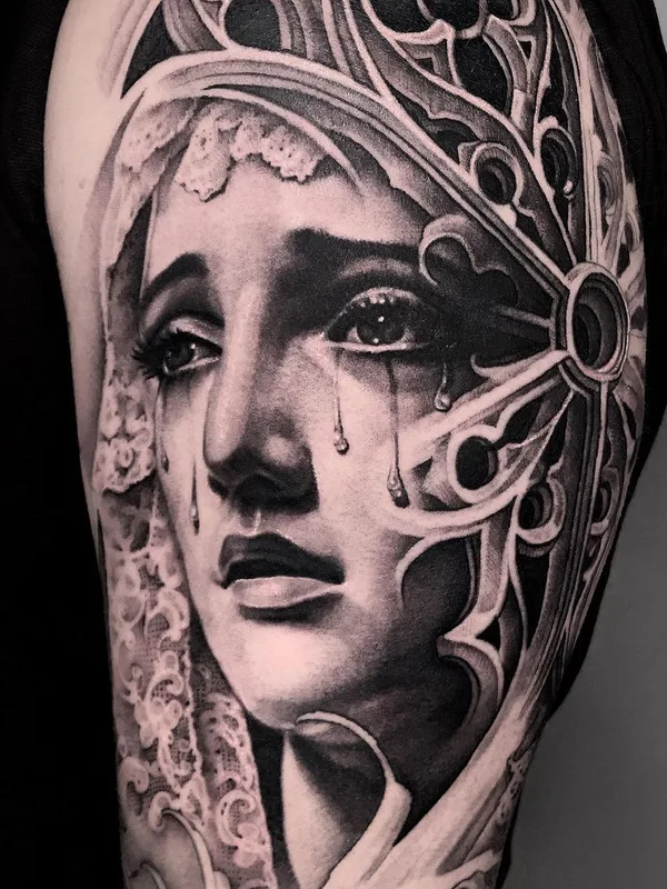 female black and grey realism Tatuaggio su upper arm #48736 | Tatuatore Артём Чеканин
