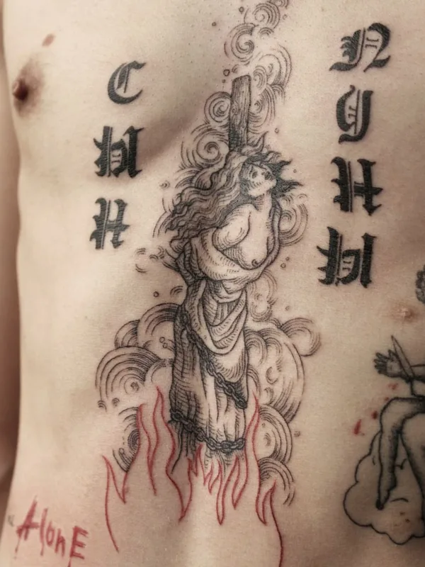 male black and grey engraving Tatuaggio su chest #48805 | Tatuatore Юлия