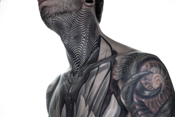 Blackwork Abstract, Geometric tattoo on Neck