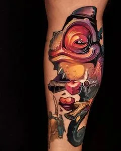 color illustrative tattoo on calf #49030 | Tattoo Artist Азат Камалетдинов