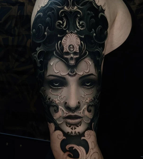Реализм Skull, Portrait tattoo на Плечо