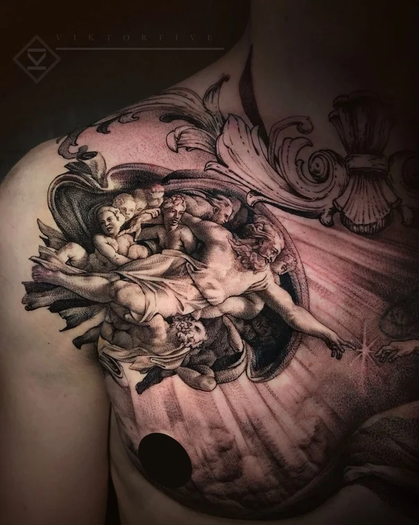 Реализм Religious, Renaissance tattoo на Грудь