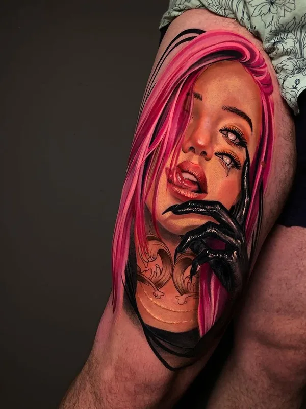 female color realism татуировка на thigh #49270 | Тату мастер Александра