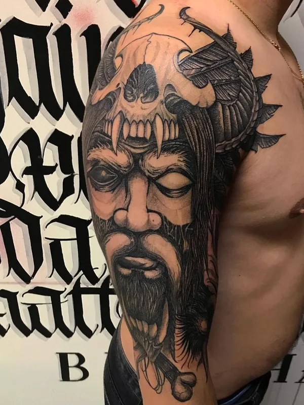 male black and grey blackwork tatuaje en full sleeve #49279 | Tatuador Стас Каниовский