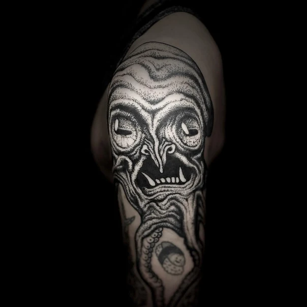 Blackwork Monster, Octopus tattoo on Shoulder
