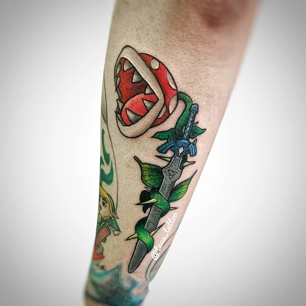 Cartoon Video game, Sword tattoo на Предплечье