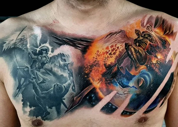 Реализм Angel, Demon tattoo на Грудь