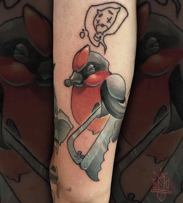 Иллюстративная Bird, Thought bubble tattoo на Предплечье