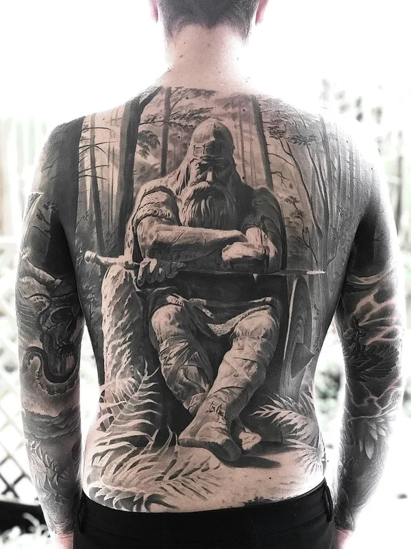male black and grey realism 타투 부위 full back #61006 | 타투이스트 Ralf Monnerup