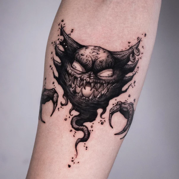 Blackwork Monster, Demon tattoo on Forearm