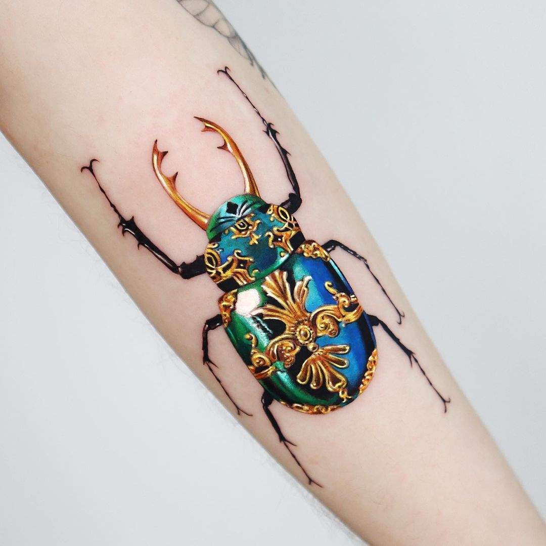 Beaus Bug Biome — Got a Dynastes hercules beetle tattoo today 🖤🌿