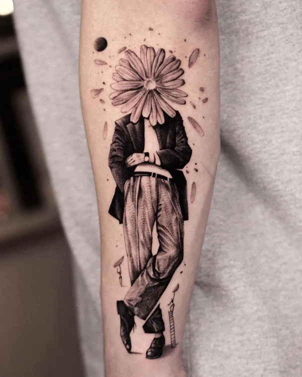 Illustrative Flower, Figure tattoo on Forearm