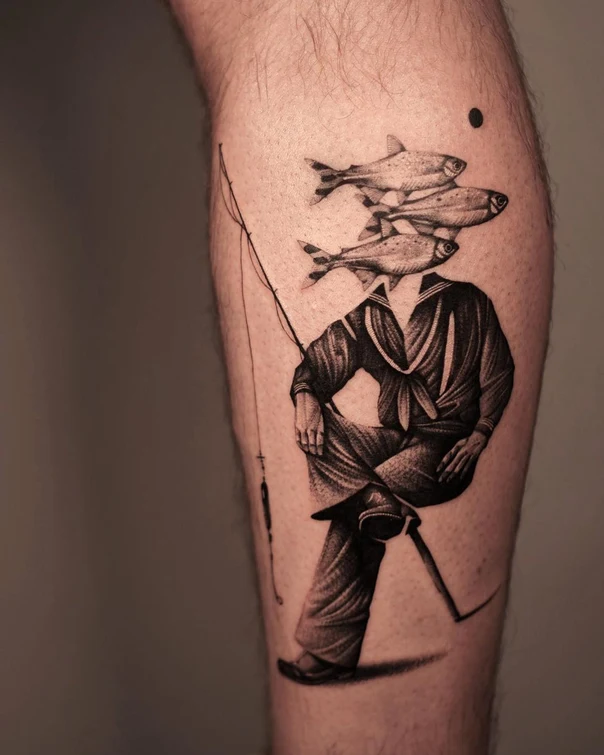 Realism Fish, Sailor tattoo on Calf