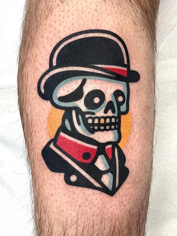 color traditional tattoo auf calf #61049 | Tätowierer William Taylor Barbour-Brown III