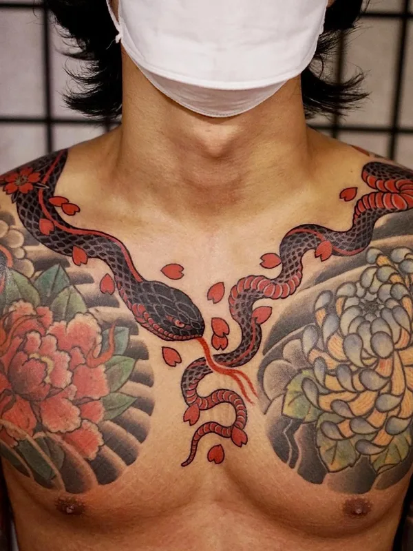 male color japanese tattoo auf chest #61076 | Tätowierer baki_ots