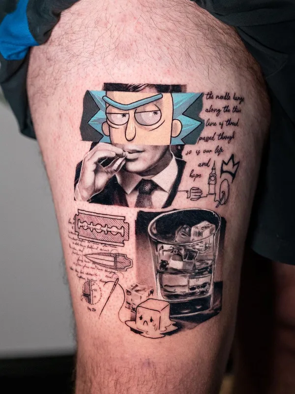 black and grey illustrative Tatuagem em thigh #61085 | Tatuador Dani Ginzburg
