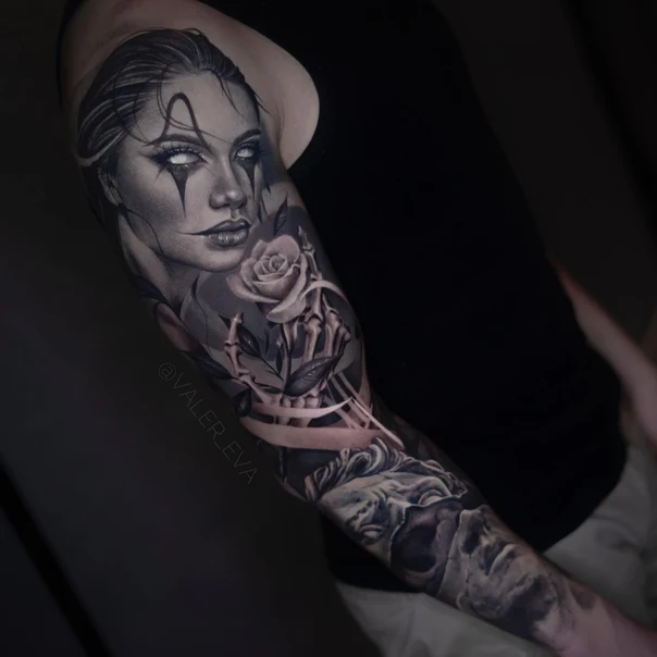 Реализм Portrait, Rose tattoo на Полный рукав