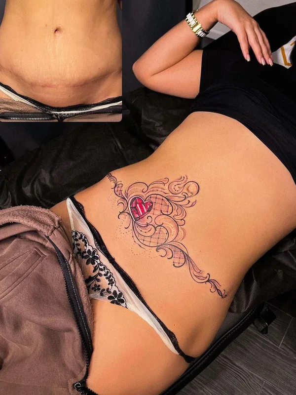 female color ornamental tattoo auf hip #61135 | Tätowierer Аня Дарбицкая