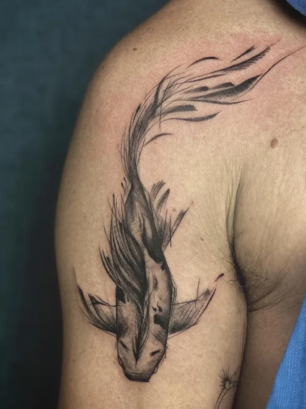 black and grey sketch 纹身 在 shoulder #61145 | 纹身师 karentattooart