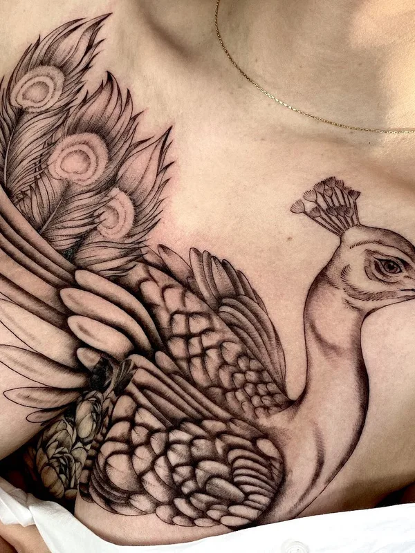 female black and grey black and grey 纹身 在 chest #61144 | 纹身师 karentattooart