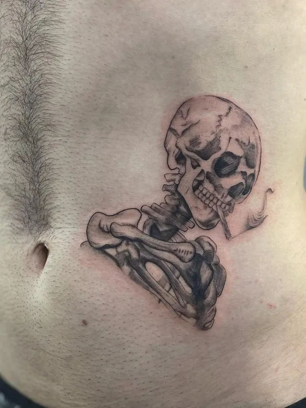 male black and grey black and grey 纹身 在 stomach #61143 | 纹身师 karentattooart