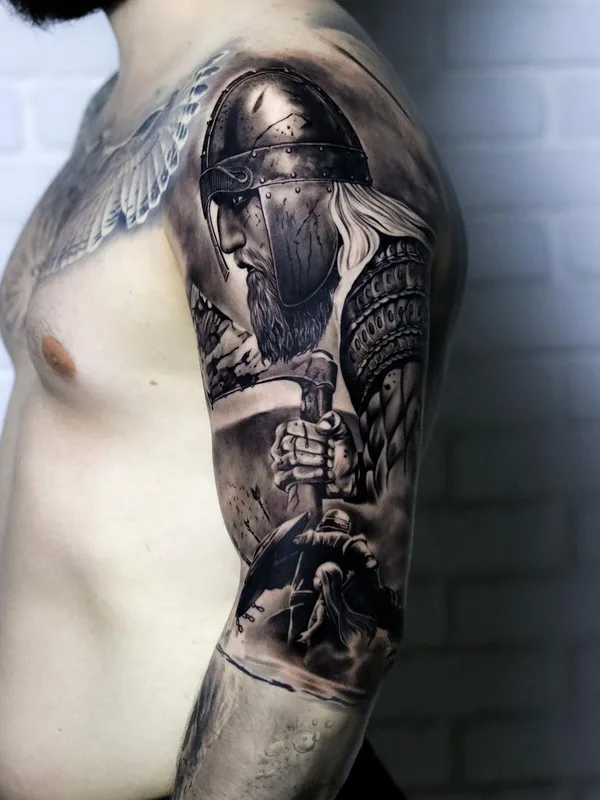 male black and grey realism Tatuaggio su full sleeve #61161 | Tatuatore deuce_dxb