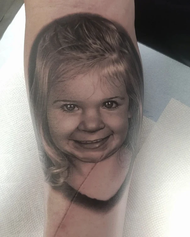 Realism Portrait, Child tattoo on Forearm