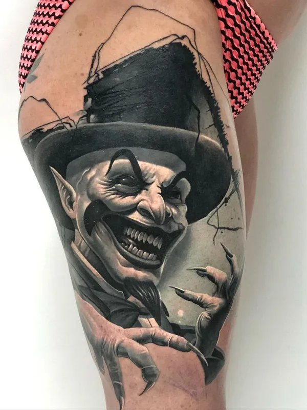 black and grey realism tattoo on thigh #61312 | Tattoo Artist Mirko Vlahovic