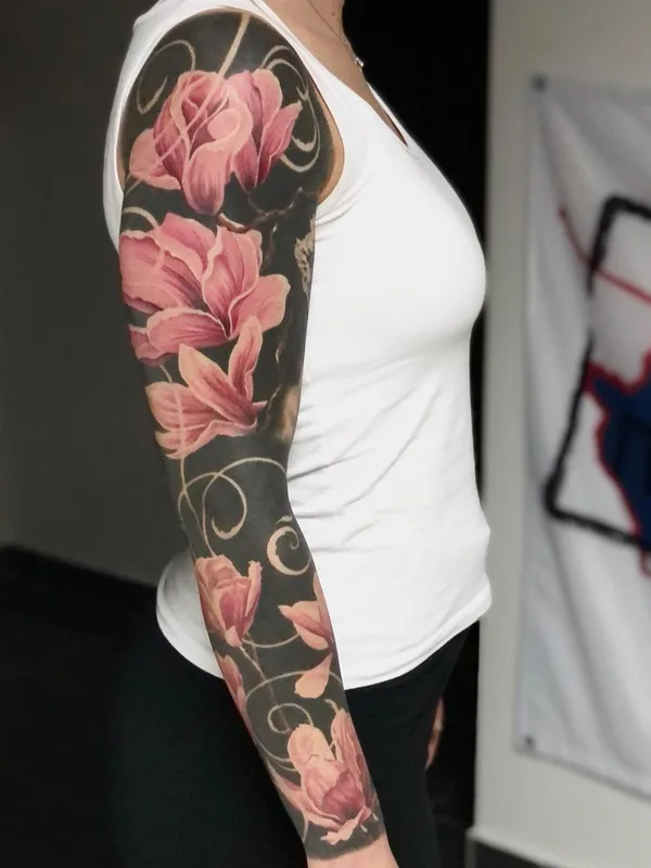 female color botanic tattoo on full sleeve #61307 | Tattoo Artist Mirko Vlahovic