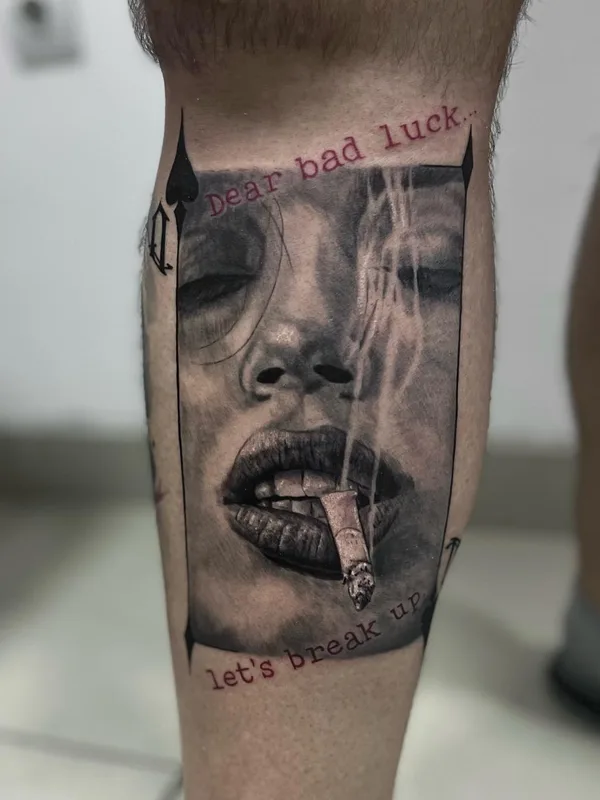black and grey black and grey татуировка на calf #61370 | Тату мастер Filip Rajkovic