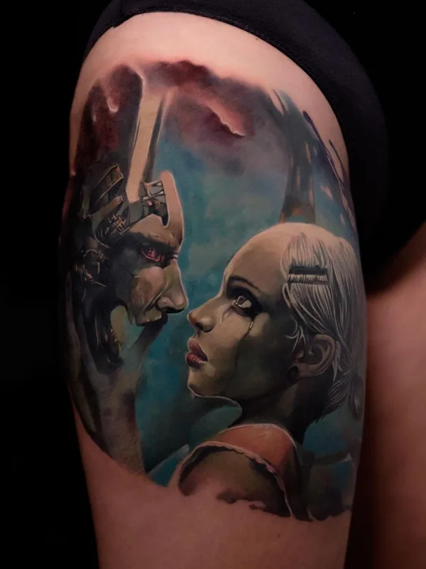 female color realism татуировка на thigh #61386 | Тату мастер Ivan Marić