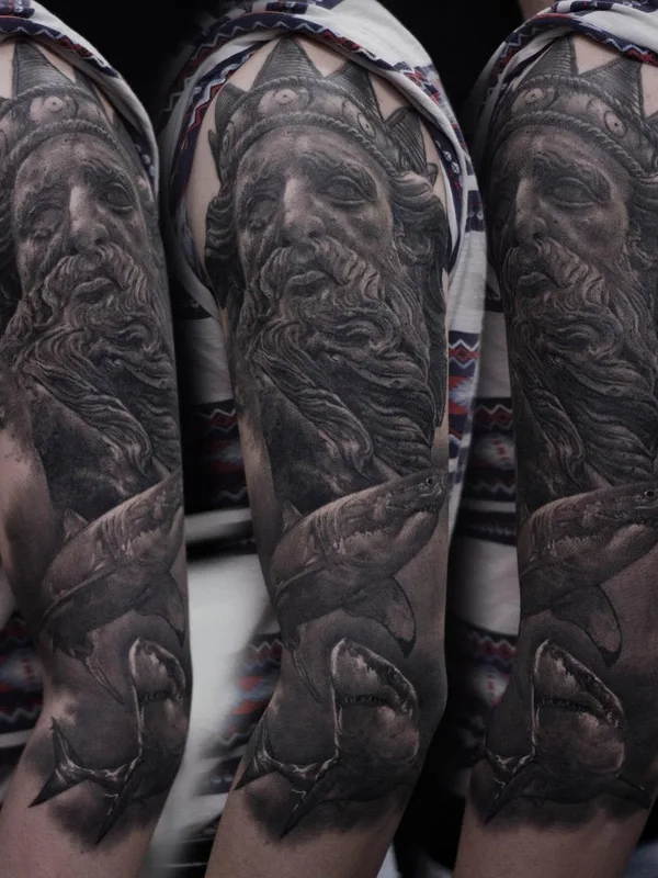 black and grey realism tattoo on full sleeve #61405 | Tattoo Artist Milan Kocić