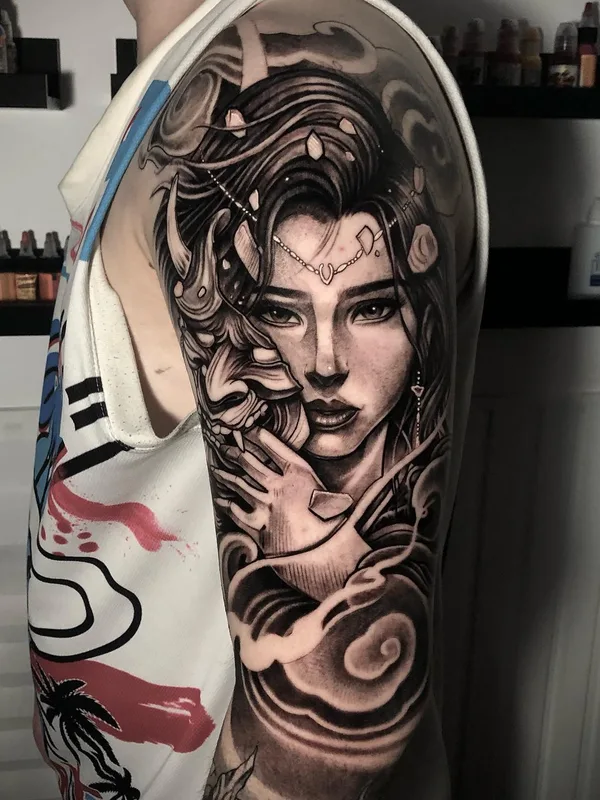 black and grey realism tattoo on full sleeve #61527 | Tattoo Artist Радик Имьяминов