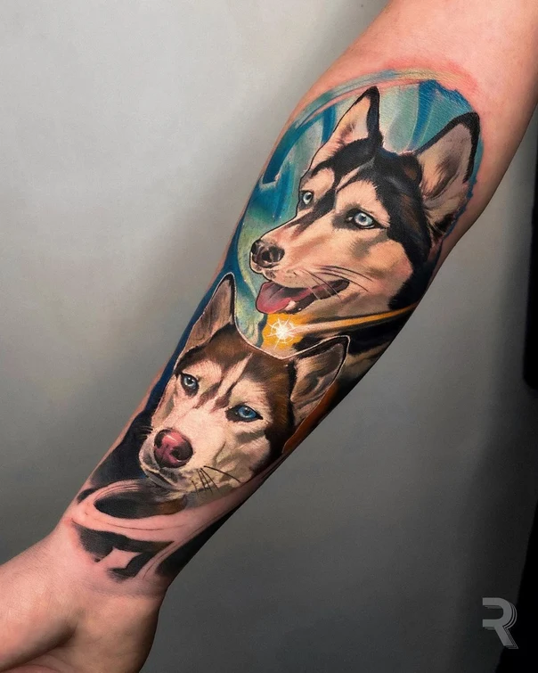 Realism Dog, Husky tattoo on Forearm