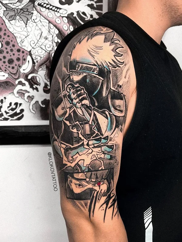 male black and grey anime 纹身 在 upper arm #61599 | 纹身师 klokovtattoo