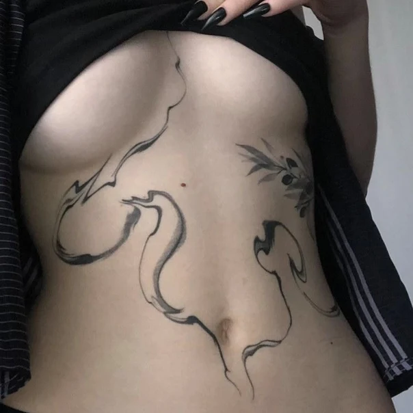 Sketch Abstract, Botanic tattoo on Ribcage