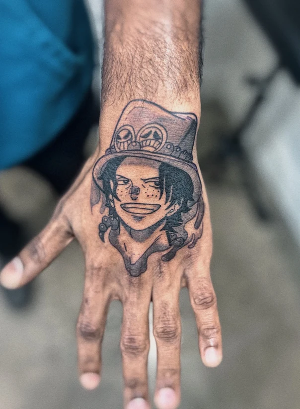 Anime Character, Portrait tattoo on Hand