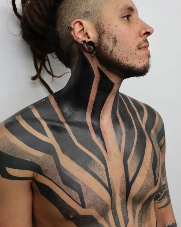 Blackwork Geometric, Lines tattoo on Chest