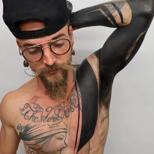 Blackout Lettering, Portrait tattoo on Full Sleeve