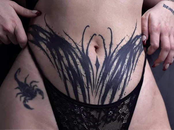 Blackwork Abstract, Scorpion tattoo on Stomach
