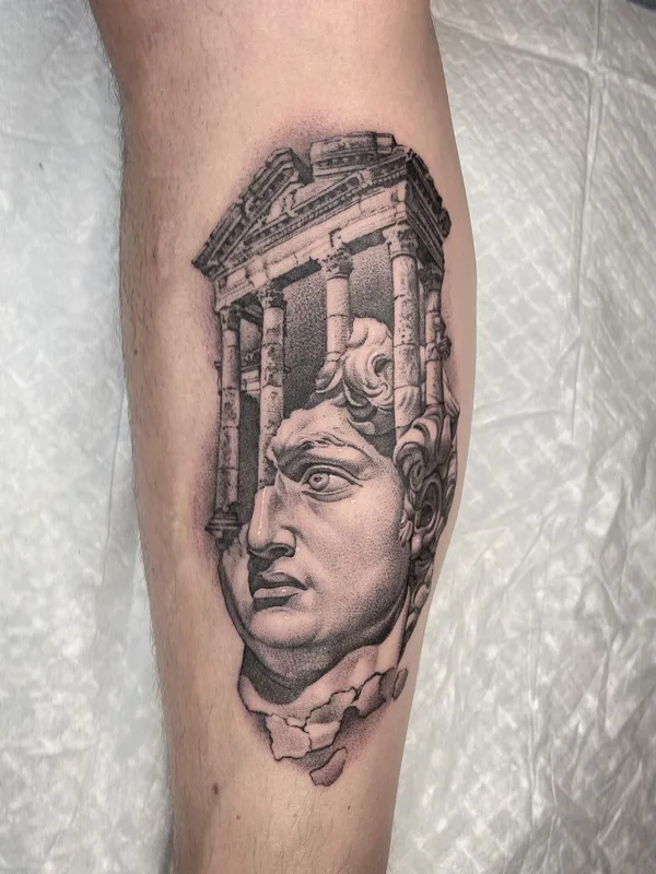black and grey realism tatouage sur calf #63080 | Artiste tatoueur Rasty Knayles